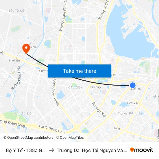 Bộ Y Tế - 138a Giảng Võ to Trường Đại Học Tài Nguyên Và Môi Trường map