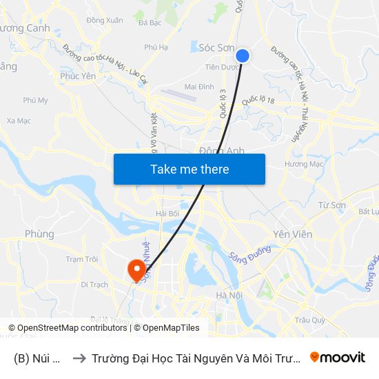 (B) Núi Đôi to Trường Đại Học Tài Nguyên Và Môi Trường map