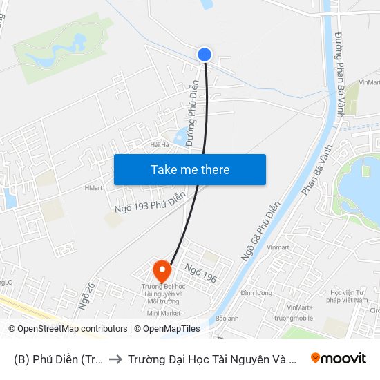 (B) Phú Diễn (Trại Gà) to Trường Đại Học Tài Nguyên Và Môi Trường map