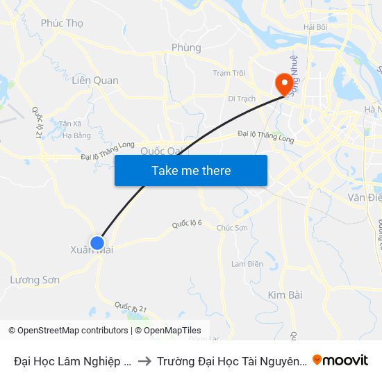 Đại Học Lâm Nghiệp - Quốc Lộ 21 to Trường Đại Học Tài Nguyên Và Môi Trường map