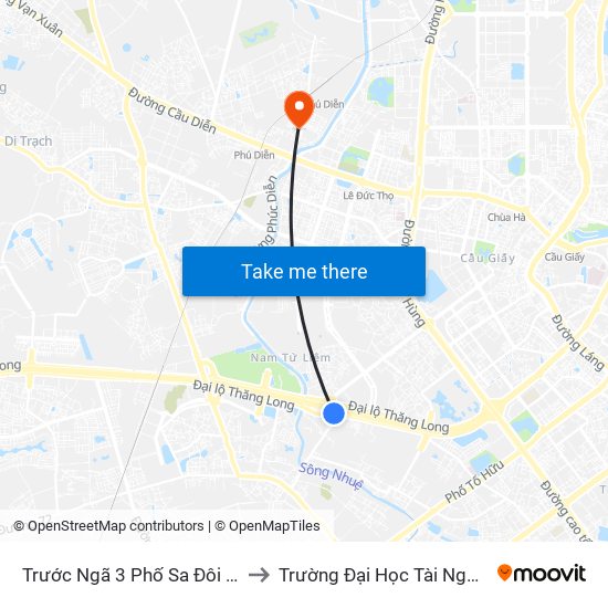 Trước Ngã 3 Phố Sa Đôi - Đại Lộ Thăng Long to Trường Đại Học Tài Nguyên Và Môi Trường map