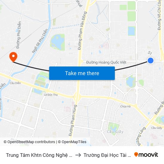 Trung Tâm Khtn Công Nghệ Quốc Gia - 18 Hoàng Quốc Việt to Trường Đại Học Tài Nguyên Và Môi Trường map