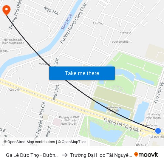 Ga Lê Đức Thọ - Đường Hồ Tùng Mậu to Trường Đại Học Tài Nguyên Và Môi Trường map