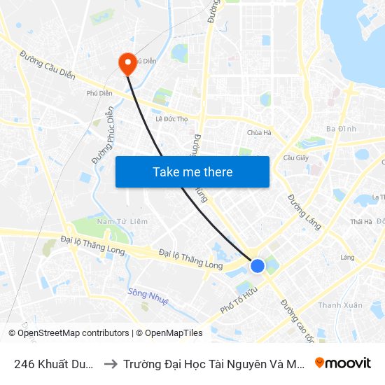 246 Khuất Duy Tiến to Trường Đại Học Tài Nguyên Và Môi Trường map