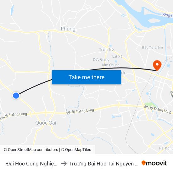 Đại Học Công Nghiệp Việt Hung to Trường Đại Học Tài Nguyên Và Môi Trường map