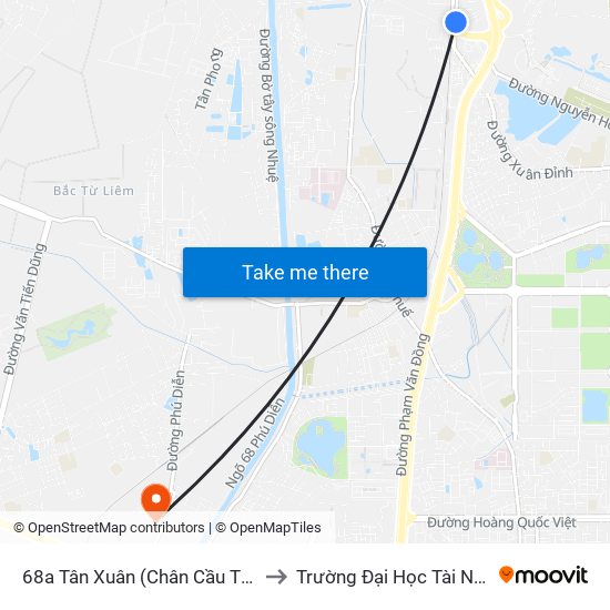 68a Tân Xuân (Chân Cầu Thăng Long) - Bắc Từ Liêm to Trường Đại Học Tài Nguyên Và Môi Trường map