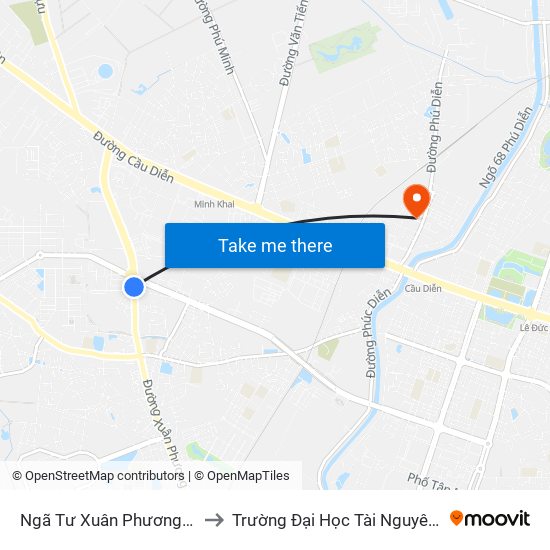 Ngã Tư Xuân Phương - Trịnh Văn Bô to Trường Đại Học Tài Nguyên Và Môi Trường map