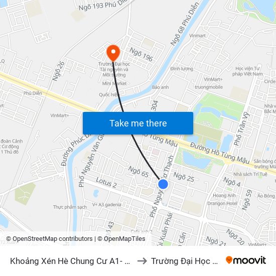 Khoảng Xén Hè Chung Cư A1- Ngân Hàng Vietcombank - Nguyễn Cơ Thạch to Trường Đại Học Tài Nguyên Và Môi Trường map