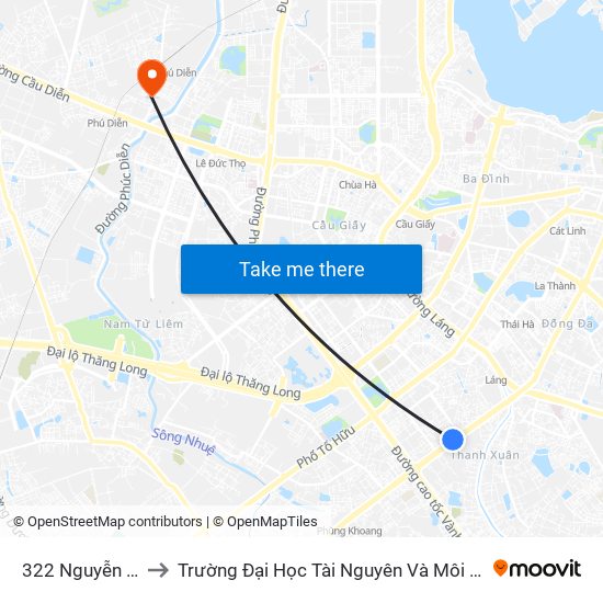 322 Nguyễn Trãi to Trường Đại Học Tài Nguyên Và Môi Trường map