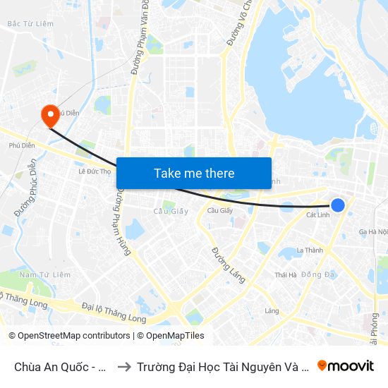 Chùa An Quốc - Cát Linh to Trường Đại Học Tài Nguyên Và Môi Trường map