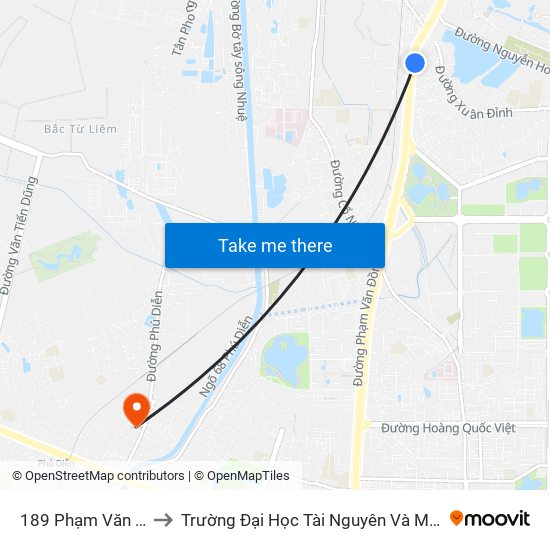 189 Phạm Văn Đồng to Trường Đại Học Tài Nguyên Và Môi Trường map