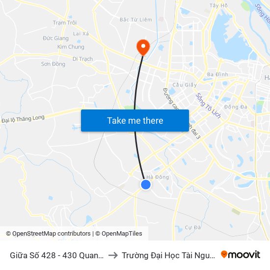 Giữa Số 428 - 430 Quang Trung (Hà Đông) to Trường Đại Học Tài Nguyên Và Môi Trường map