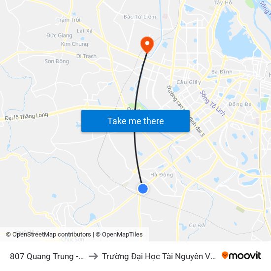 807 Quang Trung - Hà Đông to Trường Đại Học Tài Nguyên Và Môi Trường map