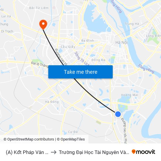 (A) Kđt Pháp Vân Tứ Hiệp to Trường Đại Học Tài Nguyên Và Môi Trường map