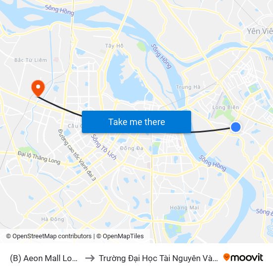 (B) Aeon Mall Long Biên - to Trường Đại Học Tài Nguyên Và Môi Trường map