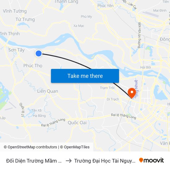 Đối Diện Trường Mầm Non Võng Xuyên to Trường Đại Học Tài Nguyên Và Môi Trường map