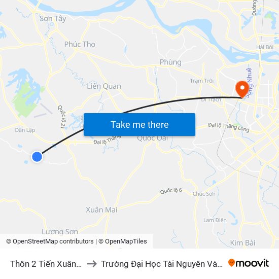 Thôn 2 Tiến Xuân - Dt446 to Trường Đại Học Tài Nguyên Và Môi Trường map