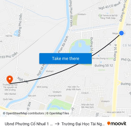 Ubnd Phường Cổ Nhuế 1 - 601 Phạm Văn Đồng to Trường Đại Học Tài Nguyên Và Môi Trường map