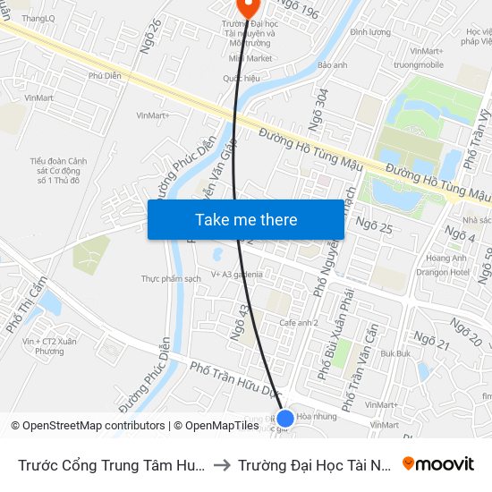 Trước Cổng Trung Tâm Huấn Luyện Và Thi Đấu Tdtt to Trường Đại Học Tài Nguyên Và Môi Trường map