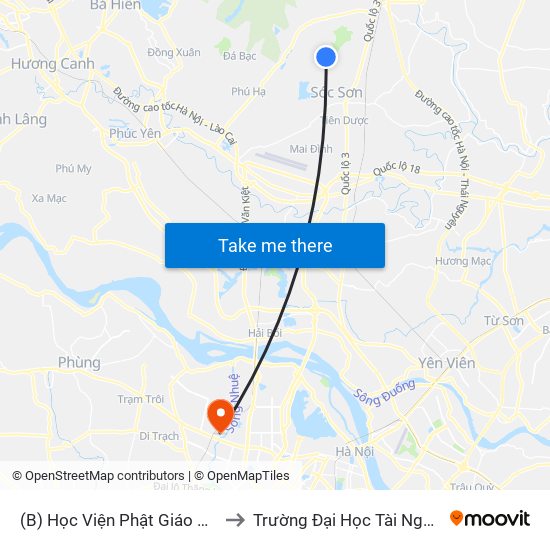 (B) Học Viện Phật Giáo Việt Nam  Xuân Giang to Trường Đại Học Tài Nguyên Và Môi Trường map