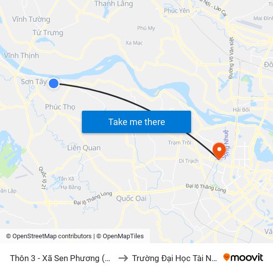 Thôn 3 - Xã Sen Phương  (Chiều Bx Sơn Tây - Phùng) to Trường Đại Học Tài Nguyên Và Môi Trường map