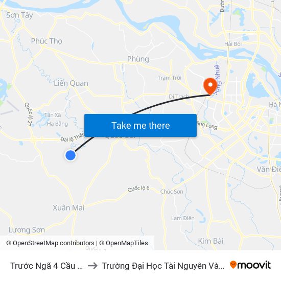 Trước Ngã 4 Cầu Phú Cát to Trường Đại Học Tài Nguyên Và Môi Trường map