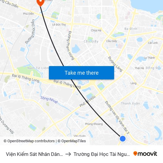 Viện Kiểm Sát Nhân Dân Thành Phố Hà Nội to Trường Đại Học Tài Nguyên Và Môi Trường map