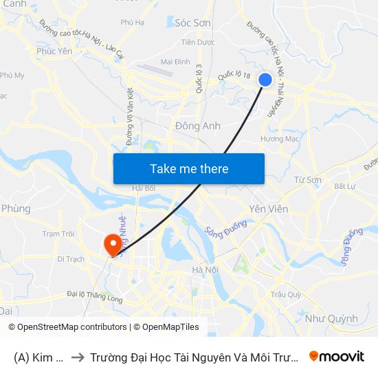 (A) Kim Lũ to Trường Đại Học Tài Nguyên Và Môi Trường map