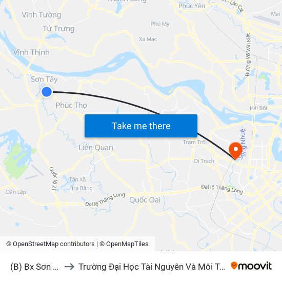 (B) Bx Sơn Tây to Trường Đại Học Tài Nguyên Và Môi Trường map