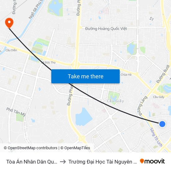 Tòa Án Nhân Dân Quận Đống Đa to Trường Đại Học Tài Nguyên Và Môi Trường map