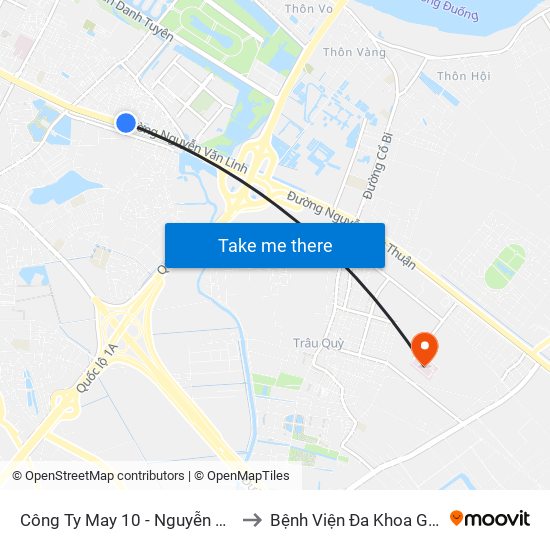 Công Ty May 10 - Nguyễn Văn Linh to Bệnh Viện Đa Khoa Gia Lâm map