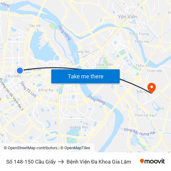 Số 148-150 Cầu Giấy to Bệnh Viện Đa Khoa Gia Lâm map