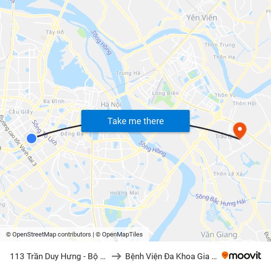 113 Trần Duy Hưng - Bộ Khcn to Bệnh Viện Đa Khoa Gia Lâm map