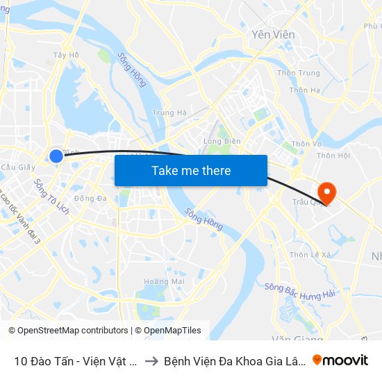 10 Đào Tấn - Viện Vật Lý to Bệnh Viện Đa Khoa Gia Lâm map