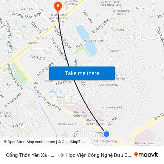 Cổng Thôn Yên Xá - 89 Cầu Bươu to Học Viện Công Nghệ Bưu Chính Viễn Thông map