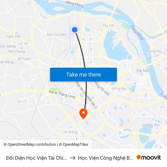 Đối Diện Học Viện Tài Chính - Đường Đức Thắng to Học Viện Công Nghệ Bưu Chính Viễn Thông map