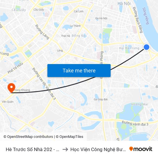 Hè Trước Số Nhà 202 - 204 Nguyễn Khoái to Học Viện Công Nghệ Bưu Chính Viễn Thông map