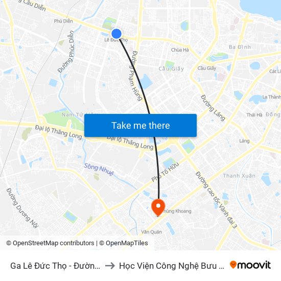 Ga Lê Đức Thọ - Đường Hồ Tùng Mậu to Học Viện Công Nghệ Bưu Chính Viễn Thông map