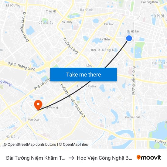 Đài Tưởng Niệm Khâm Thiên - 45 Khâm Thiên to Học Viện Công Nghệ Bưu Chính Viễn Thông map