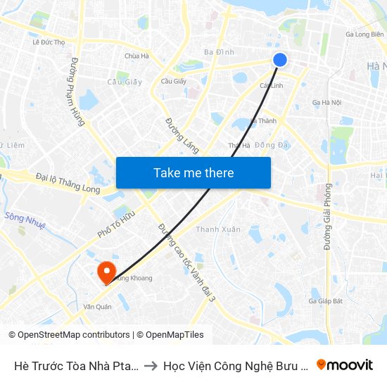 Hè Trước Tòa Nhà Pta - Số 1 Kim Mã to Học Viện Công Nghệ Bưu Chính Viễn Thông map