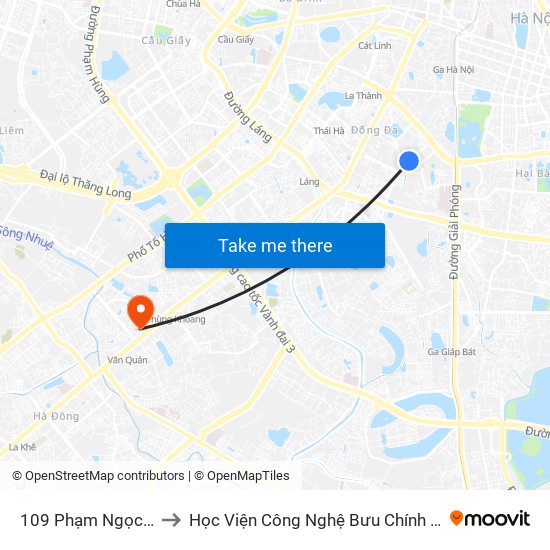 109 Phạm Ngọc Thạch to Học Viện Công Nghệ Bưu Chính Viễn Thông map