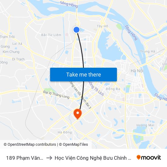 189 Phạm Văn Đồng to Học Viện Công Nghệ Bưu Chính Viễn Thông map