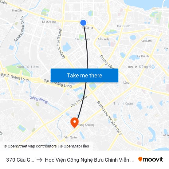 370 Cầu Giấy to Học Viện Công Nghệ Bưu Chính Viễn Thông map