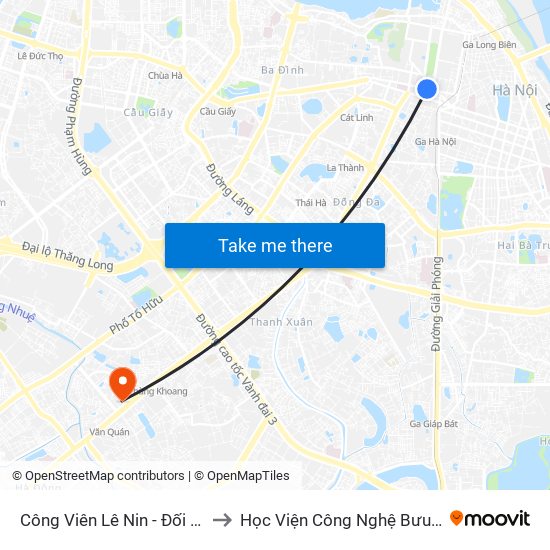 Công Viên Lê Nin - Đối Diện 35 Trần Phú to Học Viện Công Nghệ Bưu Chính Viễn Thông map