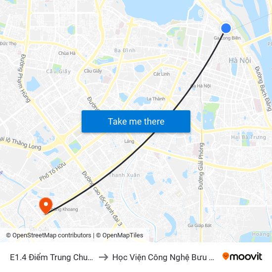 E1.4 Điểm Trung Chuyển Long Biên to Học Viện Công Nghệ Bưu Chính Viễn Thông map