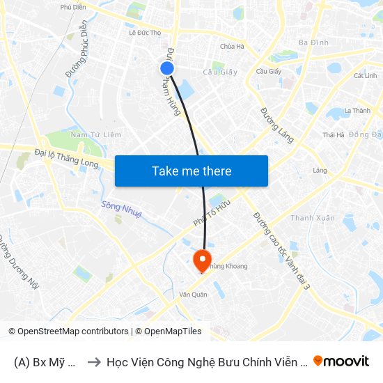 (A) Bx Mỹ Đình to Học Viện Công Nghệ Bưu Chính Viễn Thông map