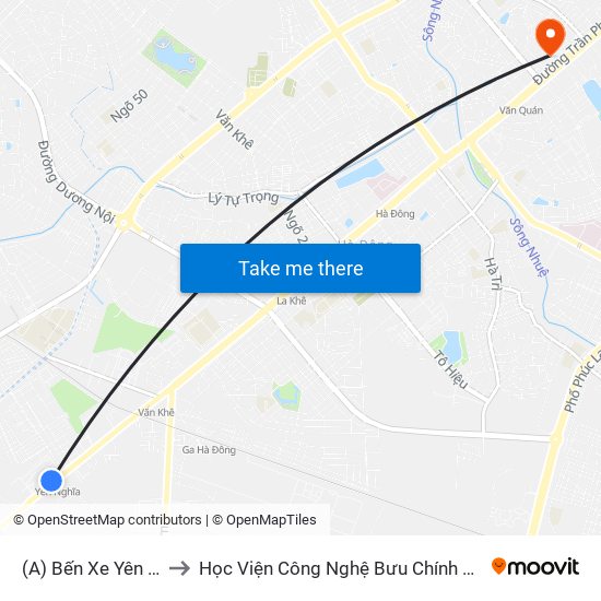 (A) Bến Xe Yên Nghĩa to Học Viện Công Nghệ Bưu Chính Viễn Thông map