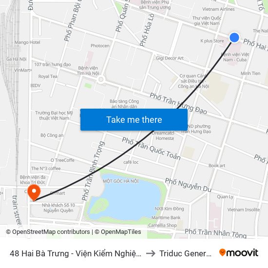 48 Hai Bà Trưng - Viện Kiểm Nghiệm Thuốc Trung Ương to Triduc General Hospital map