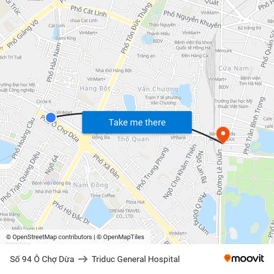 Số 94 Ô Chợ Dừa to Triduc General Hospital map