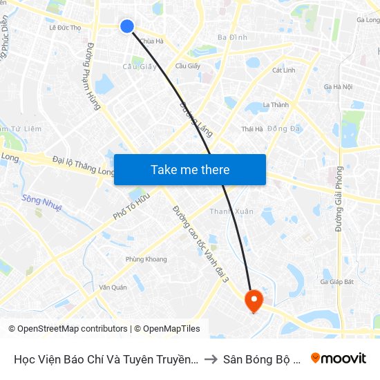 Học Viện Báo Chí Và Tuyên Truyền - 36 Xuân Thủy to Sân Bóng Bộ Công An map